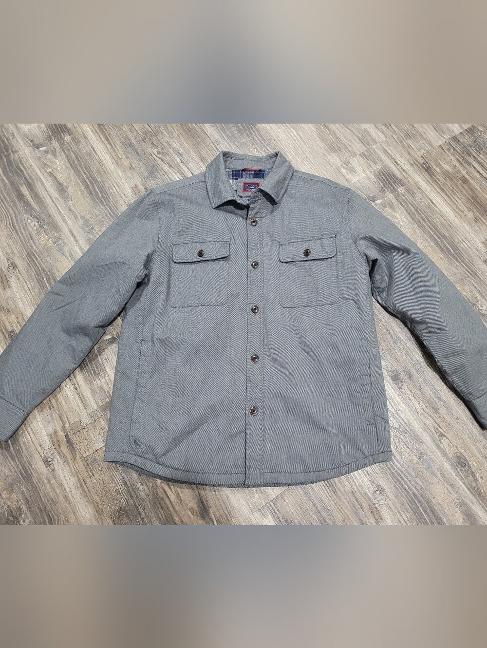 Untuckit Shirt Jacket Mens XL Gray Flannel Lined Pockets Button Up Shaket